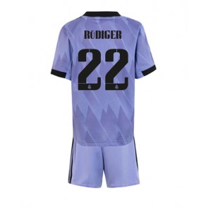 Real Madrid Antonio Rudiger #22 kläder Barn 2022-23 Bortatröja Kortärmad (+ korta byxor)